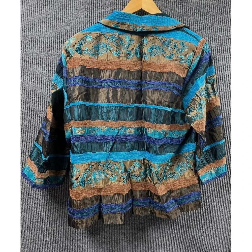 K Woman Collection Jacket Blazer Blue Brown Floral Women 16W Boho Open Front VTG